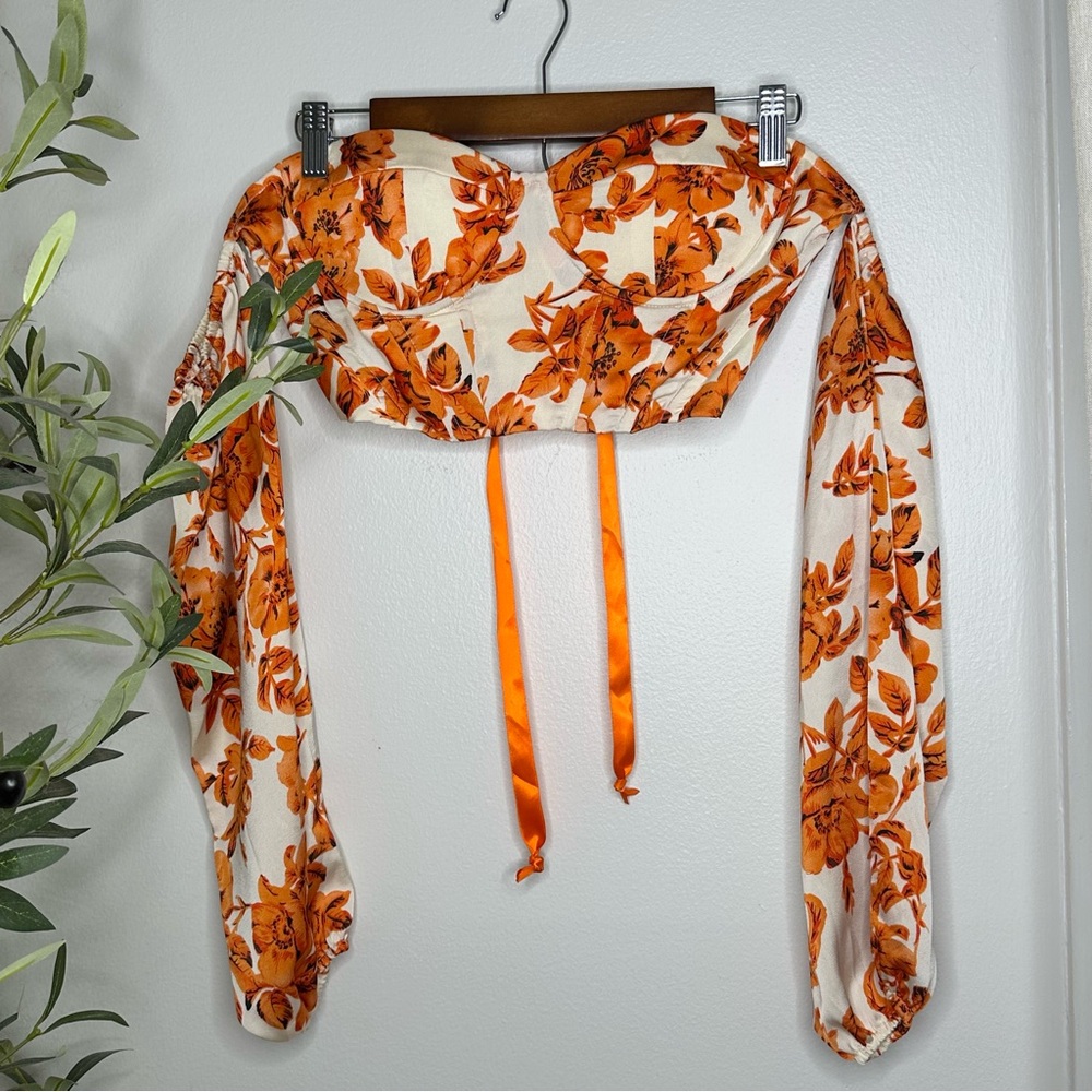 SHEIN Off Shoulder Floral Print Lantern Sleeve Crop Top XS NWOT